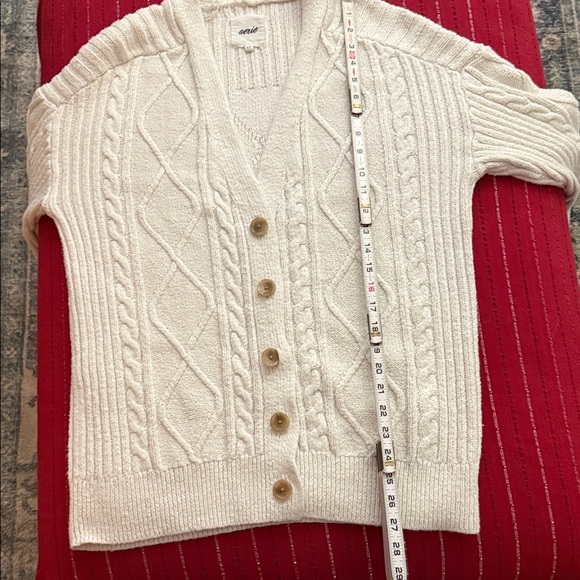 Aerie Oversized Women's Cream Cable Knit Button-down Cardigan Sweater Size L - Picture 3 of 8